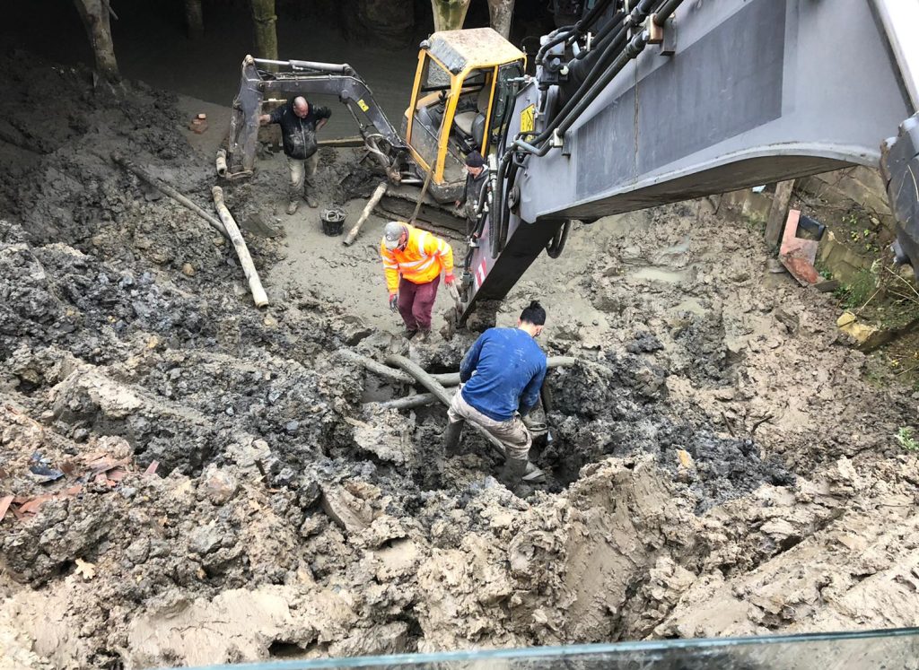 A concrete foundation being poured in a backyard.